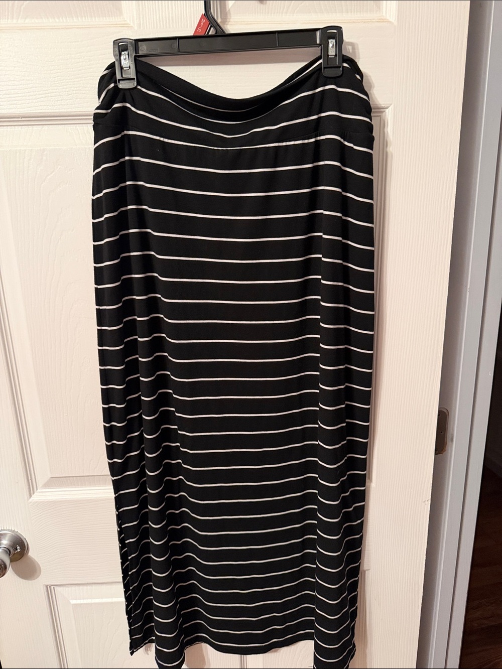 Faded Glory Black and White Striped Midi Skirt